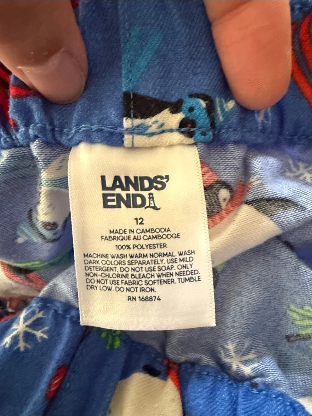 Lands end penguin flannel pajama pants kids 12